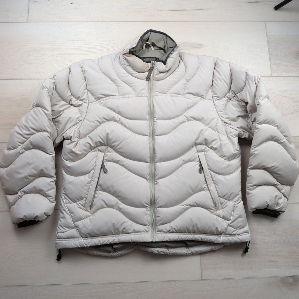 REI Goose Down Puffer Jacket Beige Wavy Quilt Insulated Coat Womens XL XL
